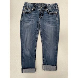 Miss Me Easy Capri Crop Jeans Sz 28 Bling Flap Pocket Crystal Embellished